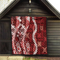 Hawaii Puakenikeni and Maile Lei Quilt Red Japanese Wave Style - Polynesian Pride