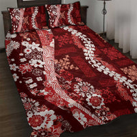 Hawaii Puakenikeni and Maile Lei Quilt Bed Set Red Japanese Wave Style - Polynesian Pride
