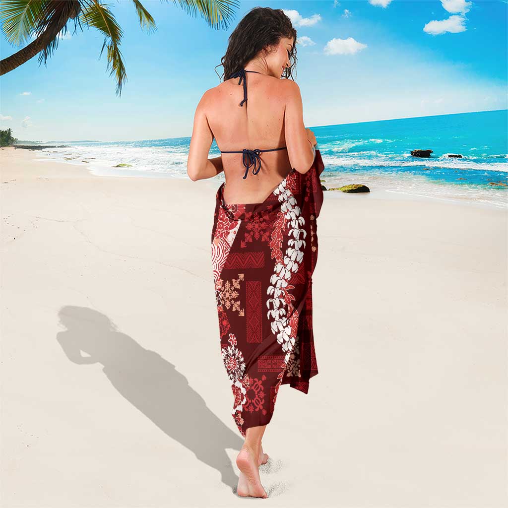Hawaii Puakenikeni and Maile Lei Sarong Red Japanese Wave Style - Polynesian Pride
