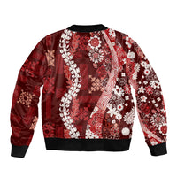 Hawaii Puakenikeni and Maile Lei Sleeve Zip Bomber Jacket Red Japanese Wave Style - Polynesian Pride
