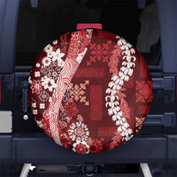 Hawaii Puakenikeni and Maile Lei Spare Tire Cover Red Japanese Wave Style - Polynesian Pride