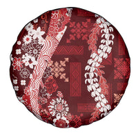 Hawaii Puakenikeni and Maile Lei Spare Tire Cover Red Japanese Wave Style - Polynesian Pride