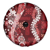 Hawaii Puakenikeni and Maile Lei Spare Tire Cover Red Japanese Wave Style - Polynesian Pride