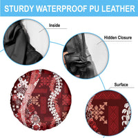 Hawaii Puakenikeni and Maile Lei Spare Tire Cover Red Japanese Wave Style - Polynesian Pride