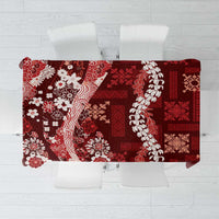 Hawaii Puakenikeni and Maile Lei Tablecloth Red Japanese Wave Style - Polynesian Pride