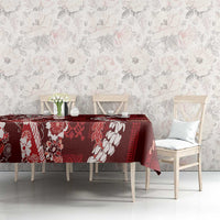 Hawaii Puakenikeni and Maile Lei Tablecloth Red Japanese Wave Style - Polynesian Pride