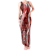Hawaii Puakenikeni and Maile Lei Tank Maxi Dress Red Japanese Wave Style - Polynesian Pride