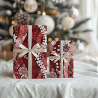 Hawaii Puakenikeni and Maile Lei Wrapping Paper Red Japanese Wave Style - Polynesian Pride