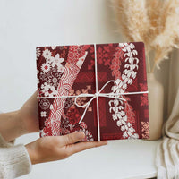Hawaii Puakenikeni and Maile Lei Wrapping Paper Red Japanese Wave Style - Polynesian Pride