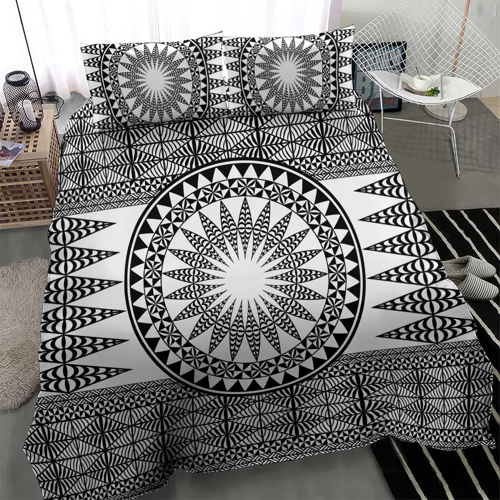 All White Tonga Malo e lelei Bedding Set Vintage Ngatu Tribal Pattern - Polynesian Pride