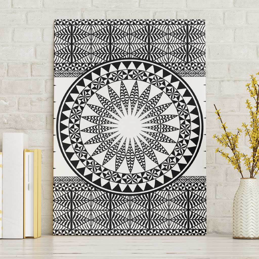 All White Tonga Malo e lelei Canvas Wall Art Vintage Ngatu Tribal Pattern - Polynesian Pride