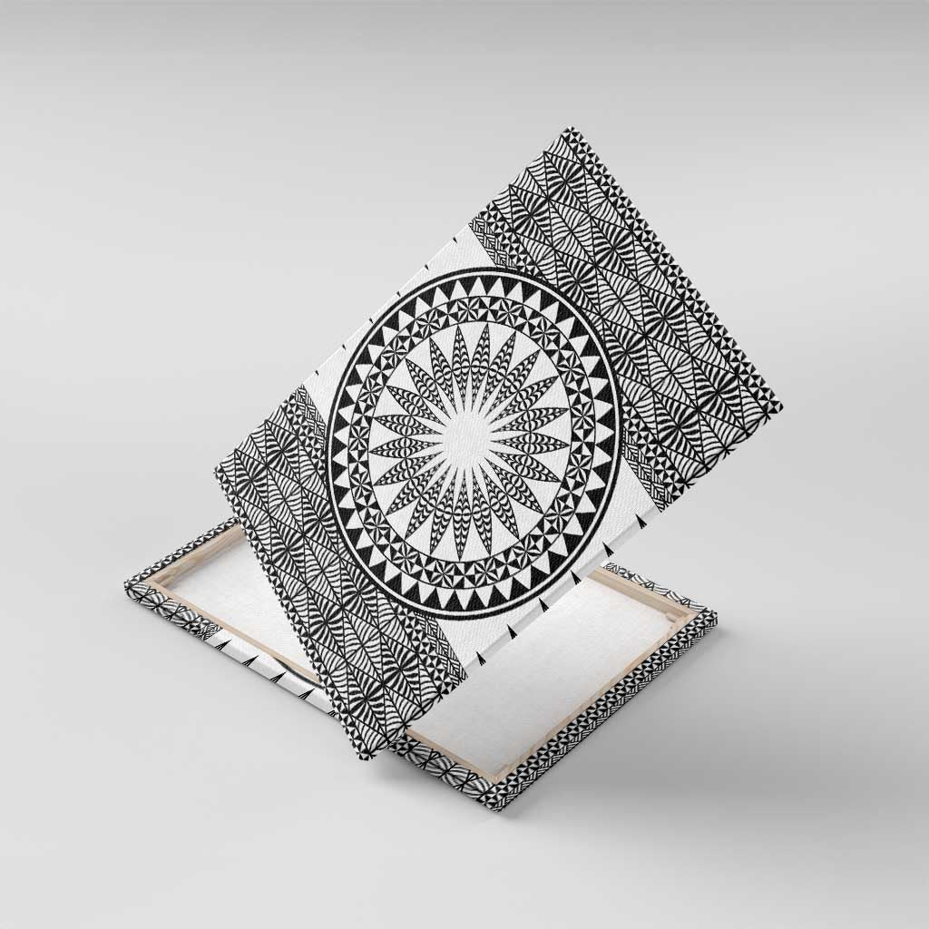 All White Tonga Malo e lelei Canvas Wall Art Vintage Ngatu Tribal Pattern - Polynesian Pride