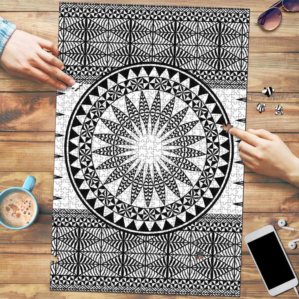 All White Tonga Malo e lelei Puzzle Vintage Ngatu Tribal Pattern LT9 White - Polynesian Pride