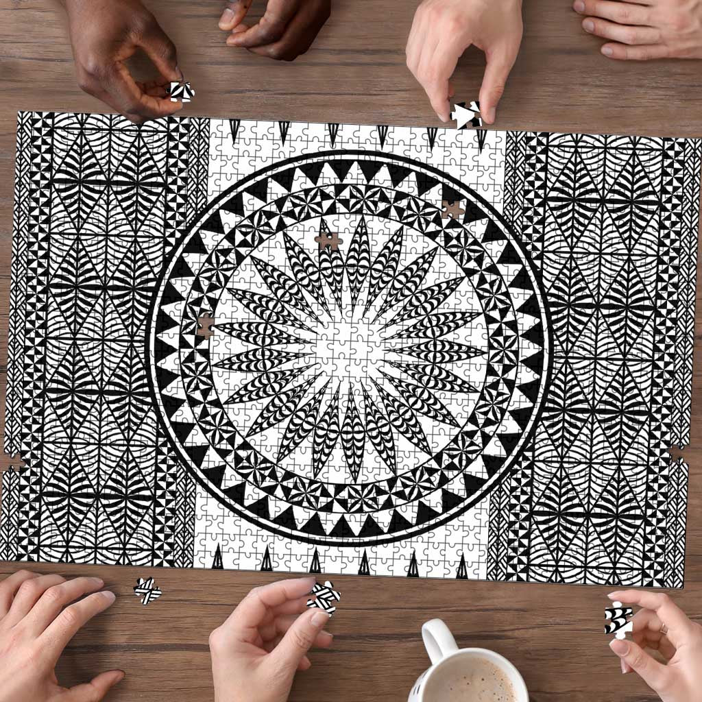 All White Tonga Malo e lelei Puzzle Vintage Ngatu Tribal Pattern LT9 - Polynesian Pride