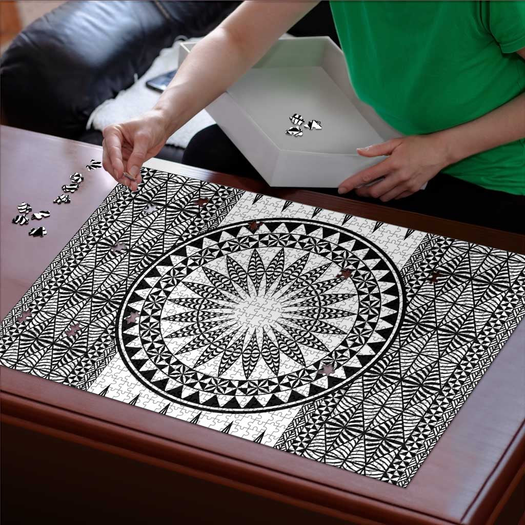All White Tonga Malo e lelei Puzzle Vintage Ngatu Tribal Pattern LT9 - Polynesian Pride