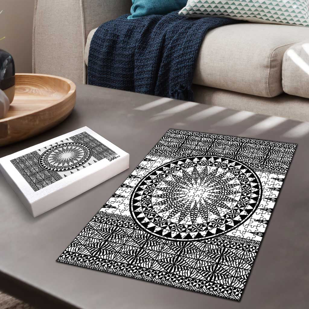 All White Tonga Malo e lelei Puzzle Vintage Ngatu Tribal Pattern LT9 - Polynesian Pride