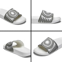 All White Tonga Malo e lelei Slide Sandals Vintage Ngatu Tribal Pattern - Polynesian Pride