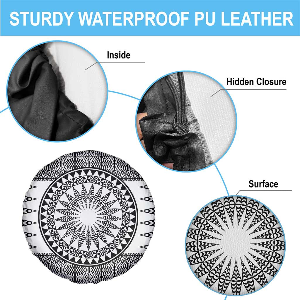 All White Tonga Malo e lelei Spare Tire Cover Vintage Ngatu Tribal Pattern - Polynesian Pride