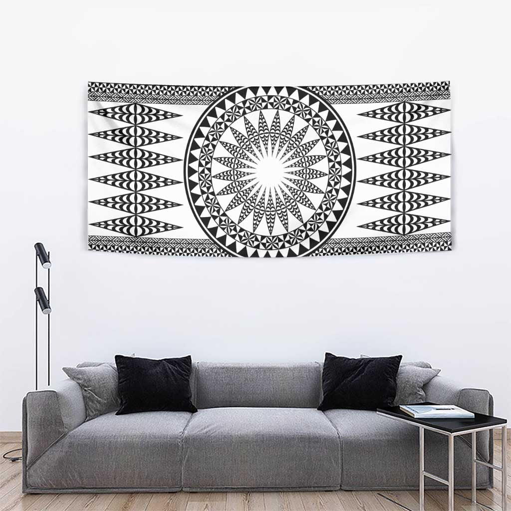 All White Tonga Malo e lelei Tapestry Vintage Ngatu Tribal Pattern - Polynesian Pride