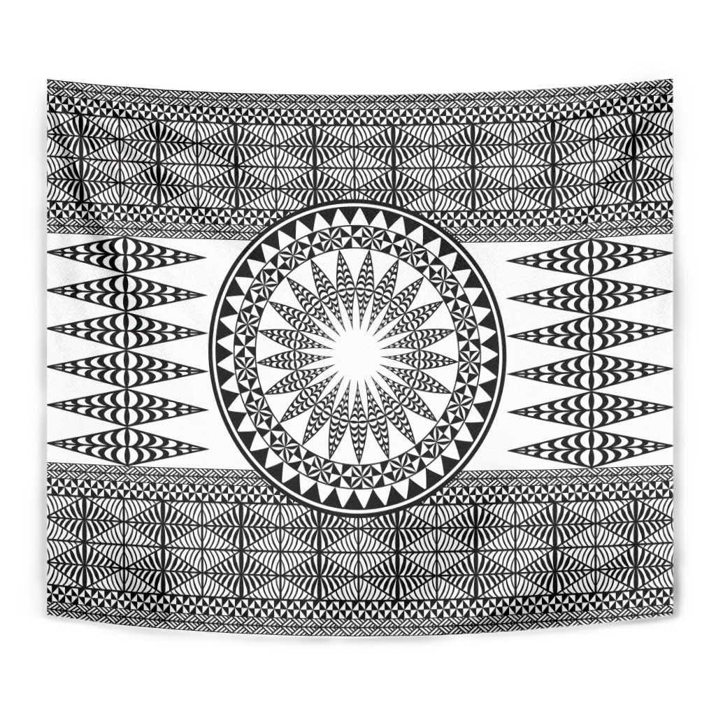 All White Tonga Malo e lelei Tapestry Vintage Ngatu Tribal Pattern - Polynesian Pride