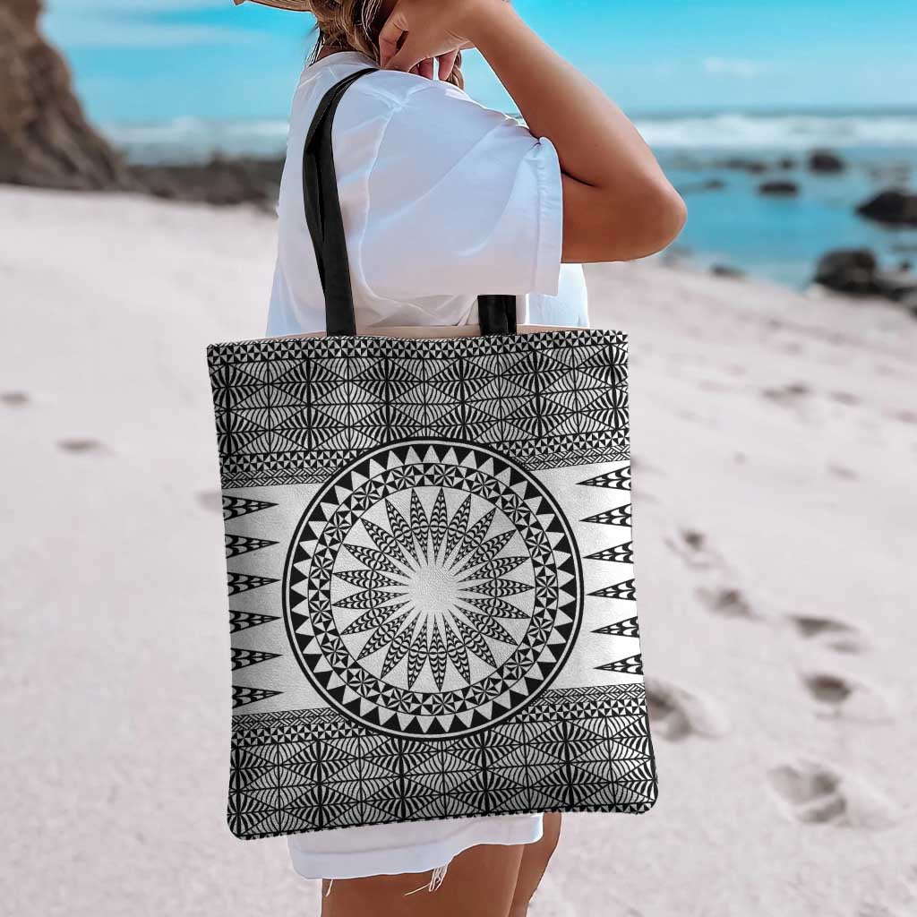 All White Tonga Malo e lelei Tote Bag Vintage Ngatu Tribal Pattern - Polynesian Pride