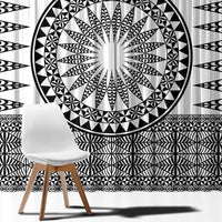 All White Tonga Malo e lelei Window Curtain Vintage Ngatu Tribal Pattern - Polynesian Pride
