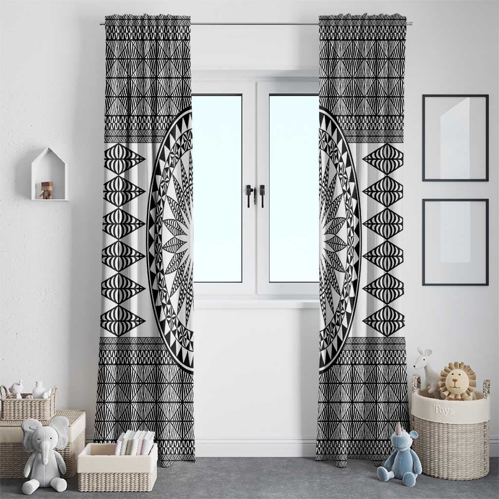 All White Tonga Malo e lelei Window Curtain Vintage Ngatu Tribal Pattern - Polynesian Pride