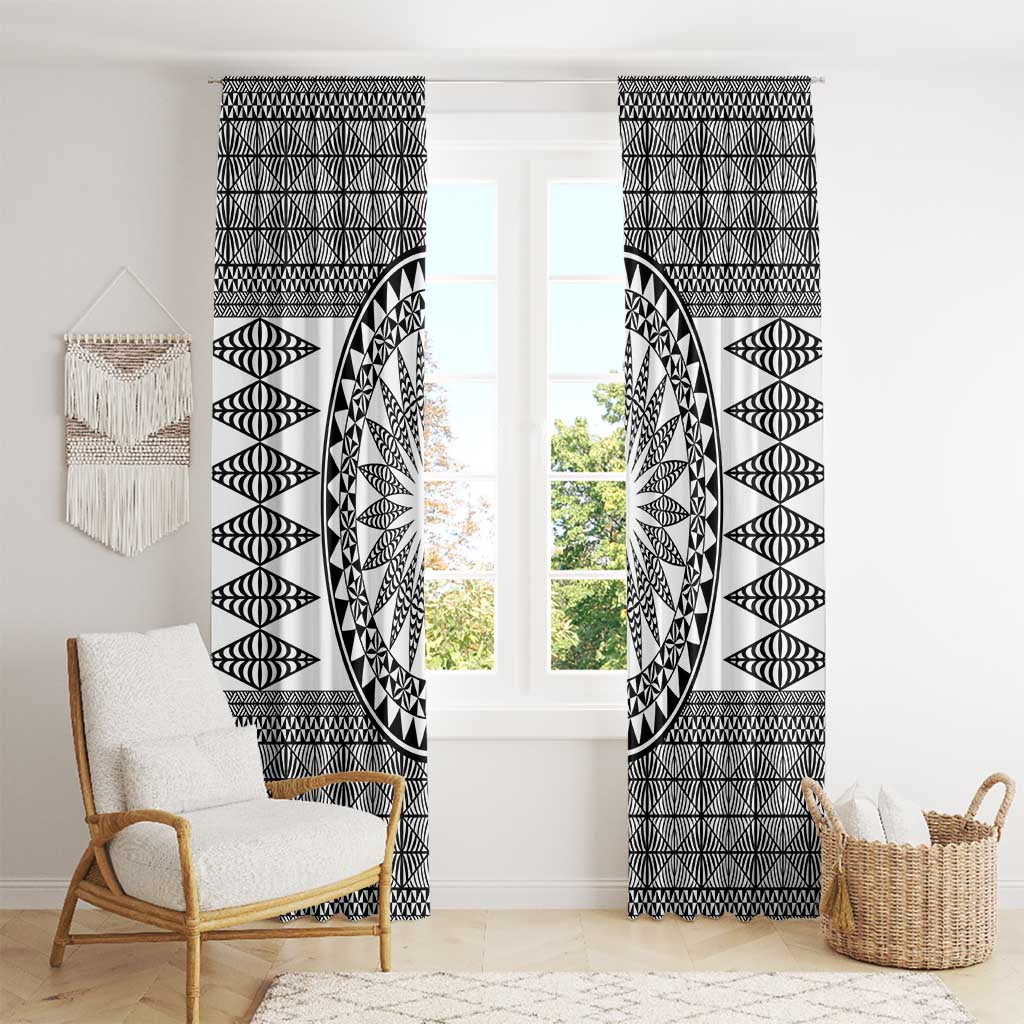 All White Tonga Malo e lelei Window Curtain Vintage Ngatu Tribal Pattern - Polynesian Pride