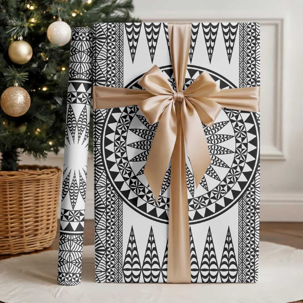 All White Tonga Malo e lelei Wrapping Paper Vintage Ngatu Tribal Pattern - Polynesian Pride