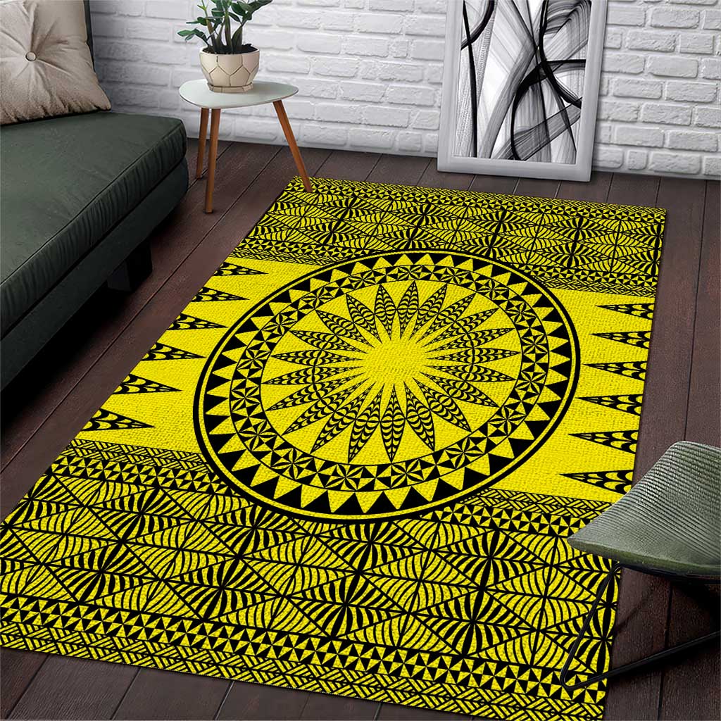 All Yellow Tonga Malo e lelei Area Rug Vintage Ngatu Tribal Pattern - Polynesian Pride