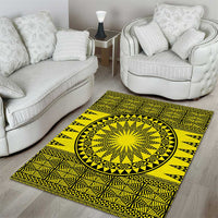 All Yellow Tonga Malo e lelei Area Rug Vintage Ngatu Tribal Pattern - Polynesian Pride