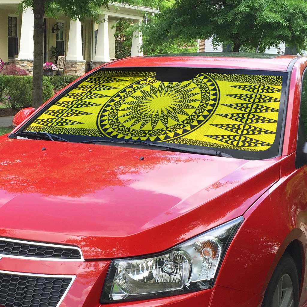 All Yellow Tonga Malo e lelei Auto Sun Shade Vintage Ngatu Tribal Pattern - Polynesian Pride