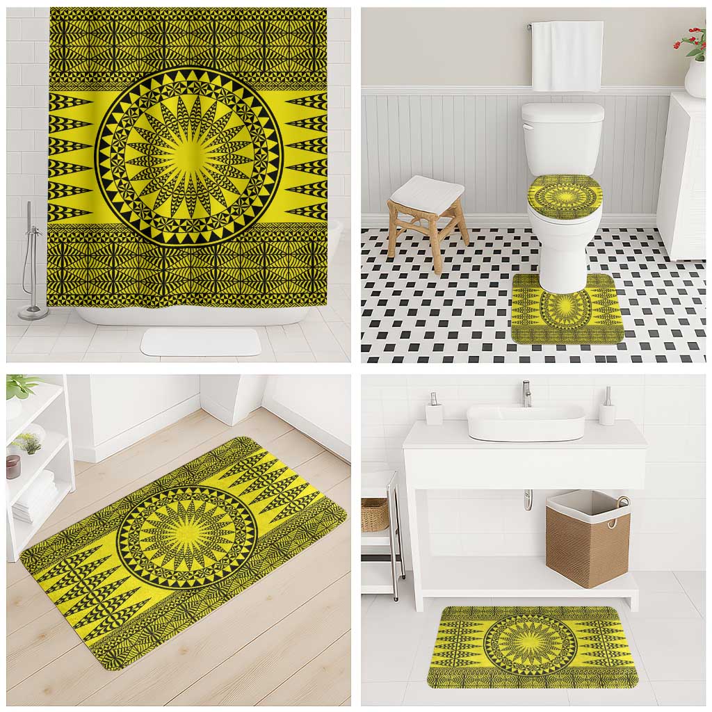 All Yellow Tonga Malo e lelei Bathroom Set Vintage Ngatu Tribal Pattern - Polynesian Pride