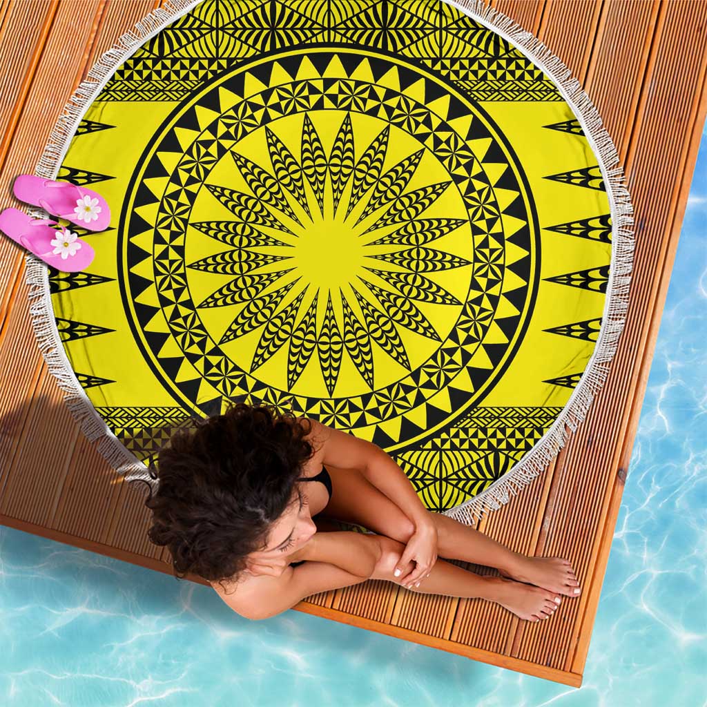All Yellow Tonga Malo e lelei Beach Blanket Vintage Ngatu Tribal Pattern - Polynesian Pride