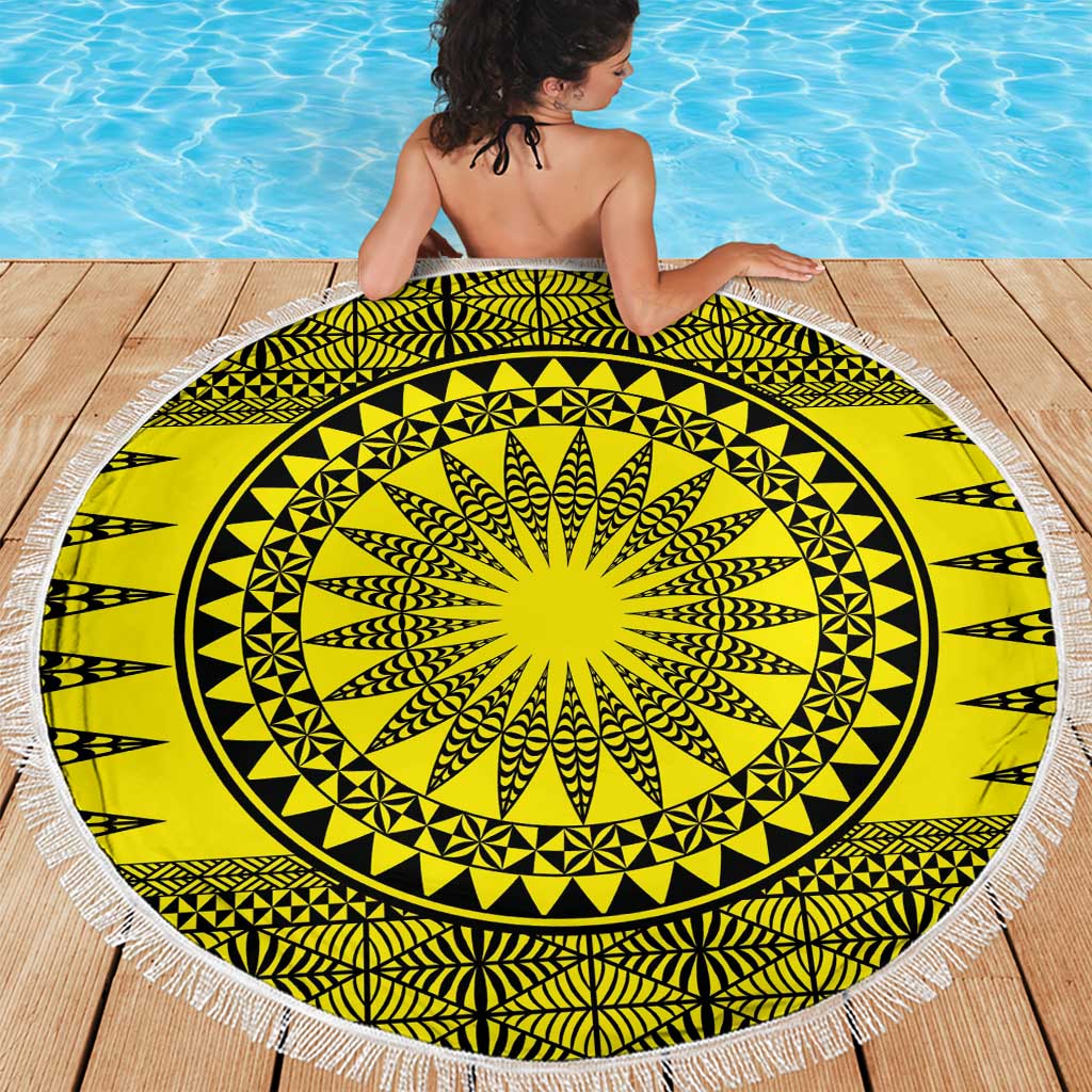 All Yellow Tonga Malo e lelei Beach Blanket Vintage Ngatu Tribal Pattern - Polynesian Pride