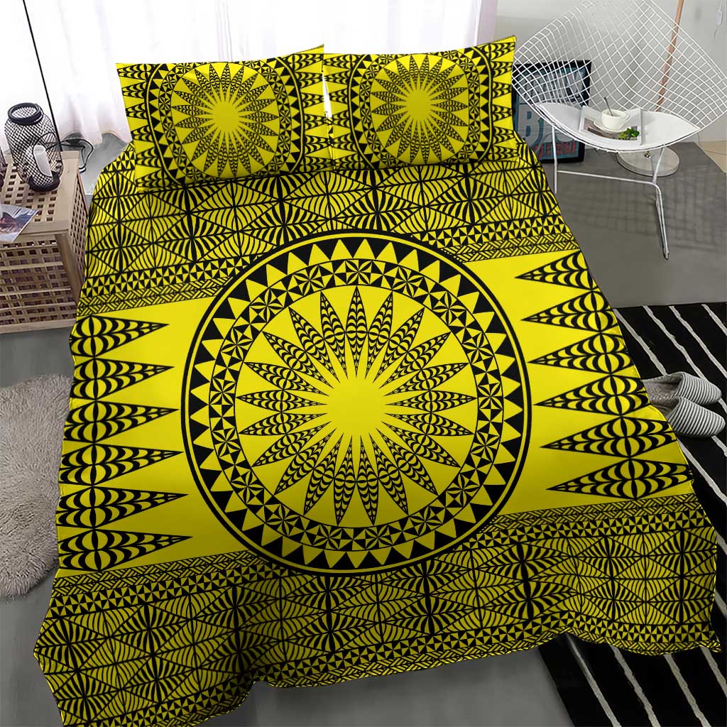 All Yellow Tonga Malo e lelei Bedding Set Vintage Ngatu Tribal Pattern - Polynesian Pride