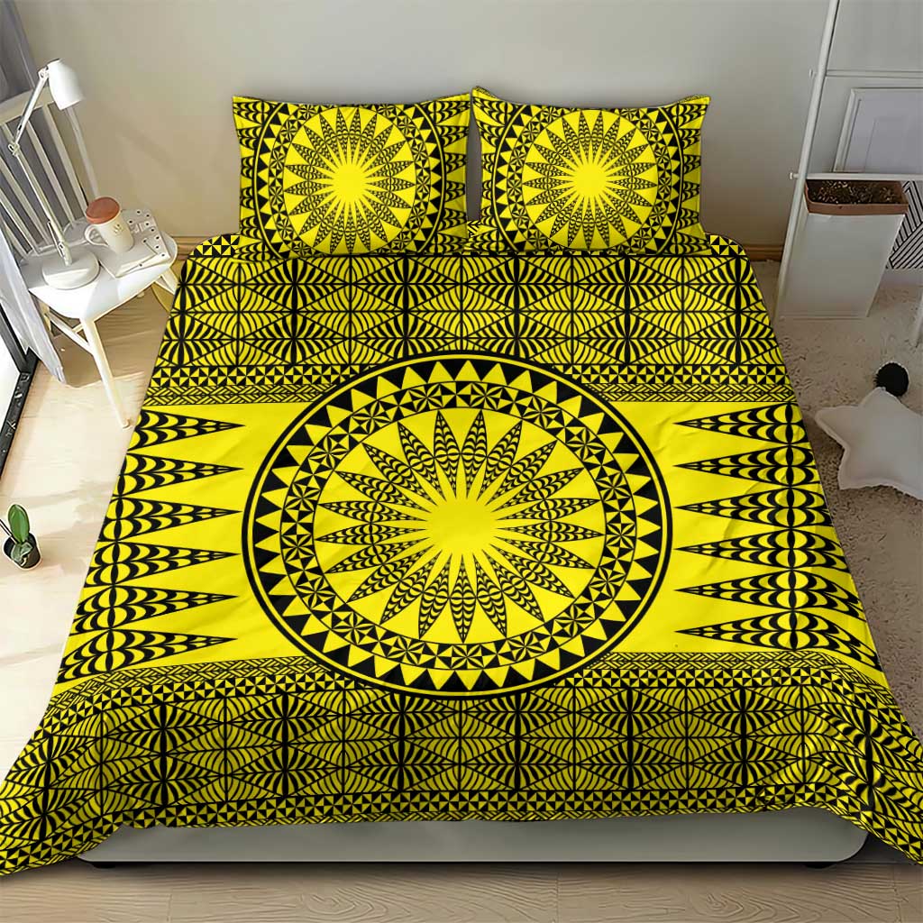 All Yellow Tonga Malo e lelei Bedding Set Vintage Ngatu Tribal Pattern - Polynesian Pride