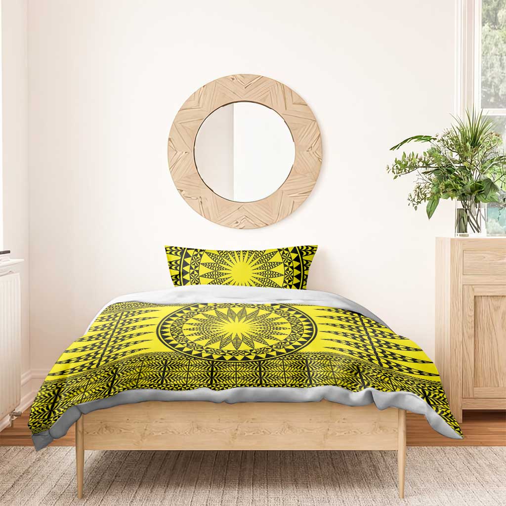 All Yellow Tonga Malo e lelei Bedding Set Vintage Ngatu Tribal Pattern - Polynesian Pride