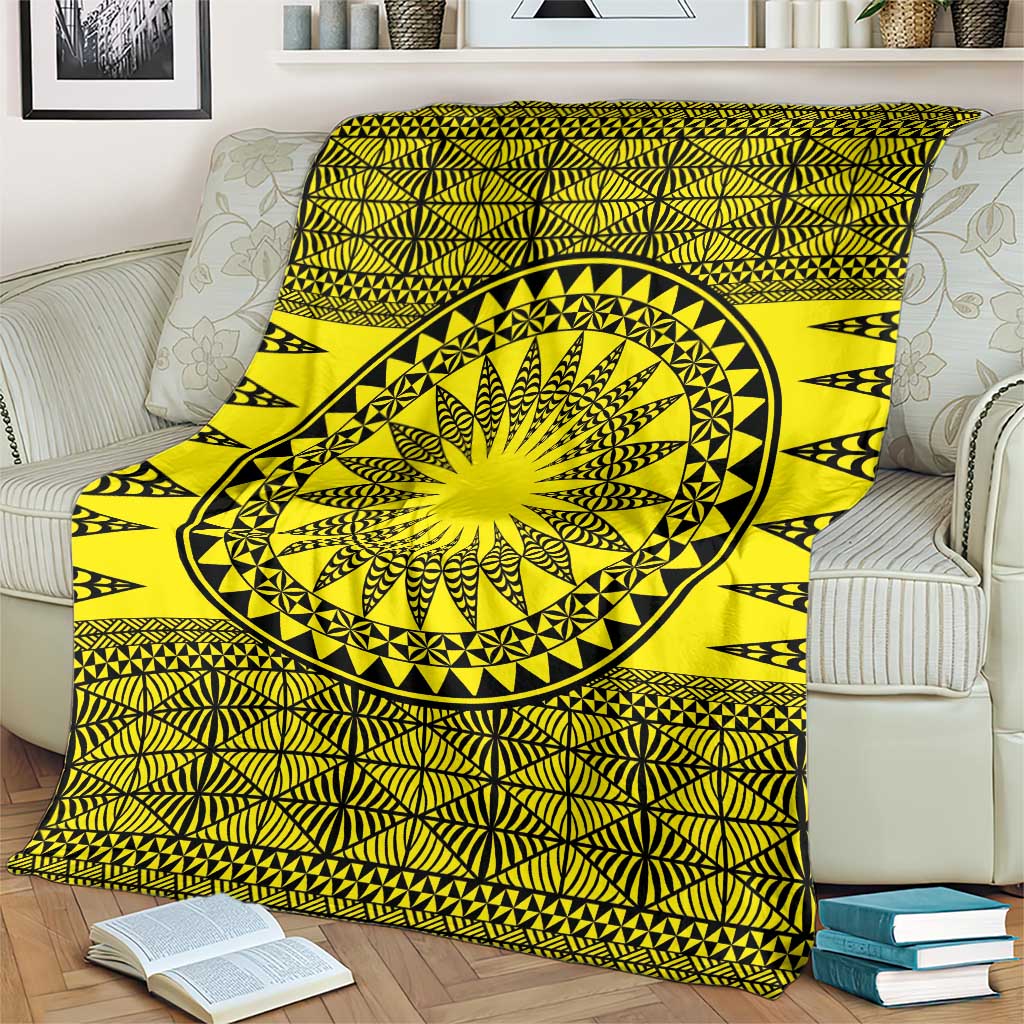 All Yellow Tonga Malo e lelei Blanket Vintage Ngatu Tribal Pattern - Polynesian Pride