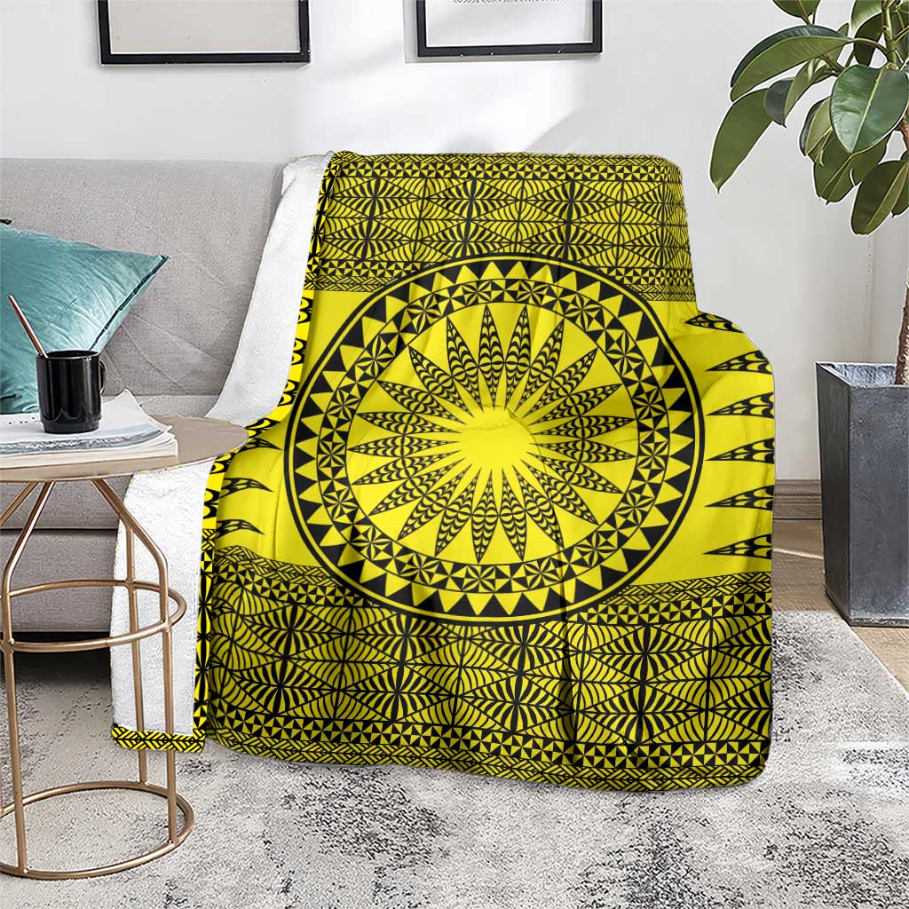 All Yellow Tonga Malo e lelei Blanket Vintage Ngatu Tribal Pattern - Polynesian Pride