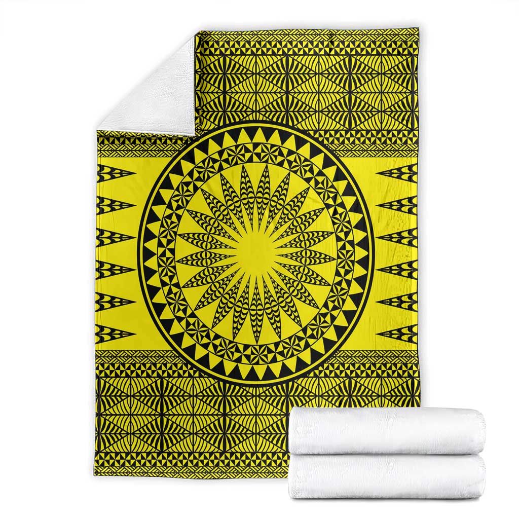 All Yellow Tonga Malo e lelei Blanket Vintage Ngatu Tribal Pattern - Polynesian Pride