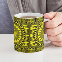 All Yellow Tonga Malo e lelei Ceramic Mug Vintage Ngatu Tribal Pattern - Polynesian Pride