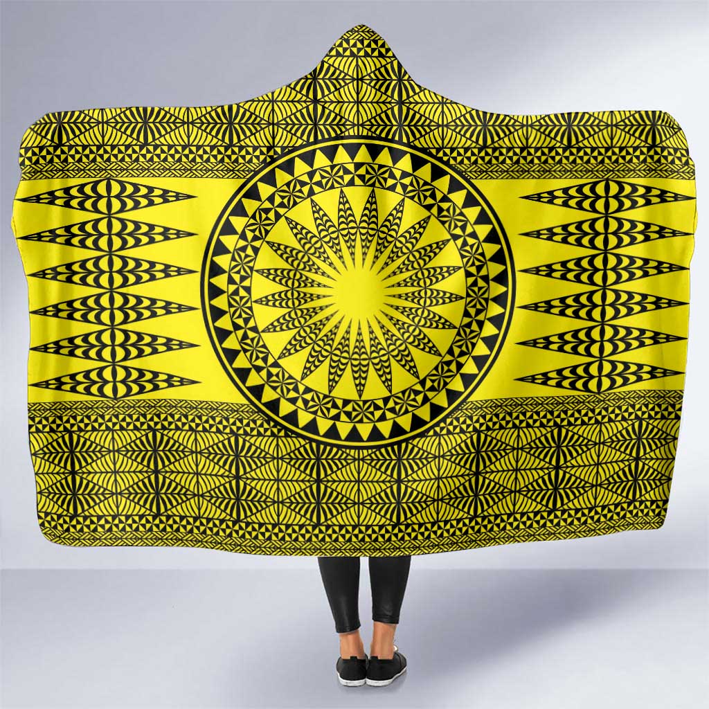 All Yellow Tonga Malo e lelei Hooded Blanket Vintage Ngatu Tribal Pattern LT9 One Size Yellow - Polynesian Pride