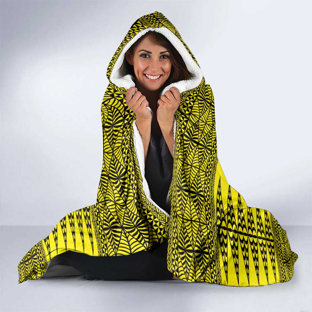 All Yellow Tonga Malo e lelei Hooded Blanket Vintage Ngatu Tribal Pattern LT9 - Polynesian Pride