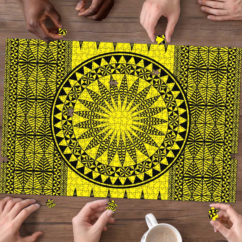 All Yellow Tonga Malo e lelei Puzzle Vintage Ngatu Tribal Pattern LT9 - Polynesian Pride