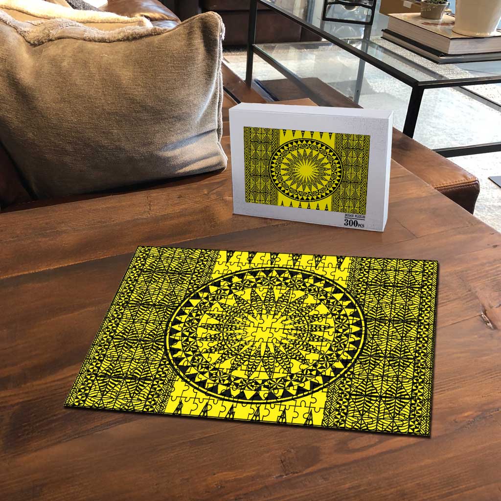 All Yellow Tonga Malo e lelei Puzzle Vintage Ngatu Tribal Pattern LT9 - Polynesian Pride