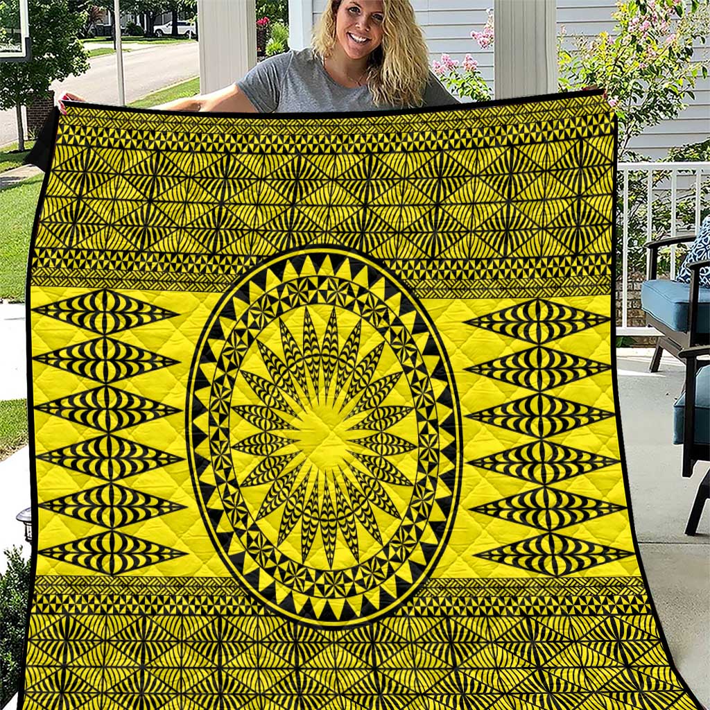All Yellow Tonga Malo e lelei Quilt Vintage Ngatu Tribal Pattern - Polynesian Pride
