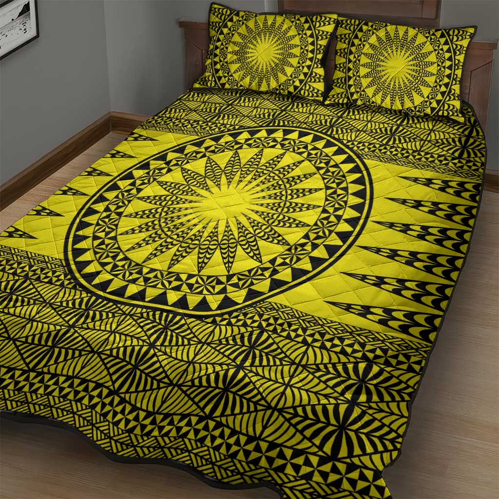 All Yellow Tonga Malo e lelei Quilt Bed Set Vintage Ngatu Tribal Pattern - Polynesian Pride