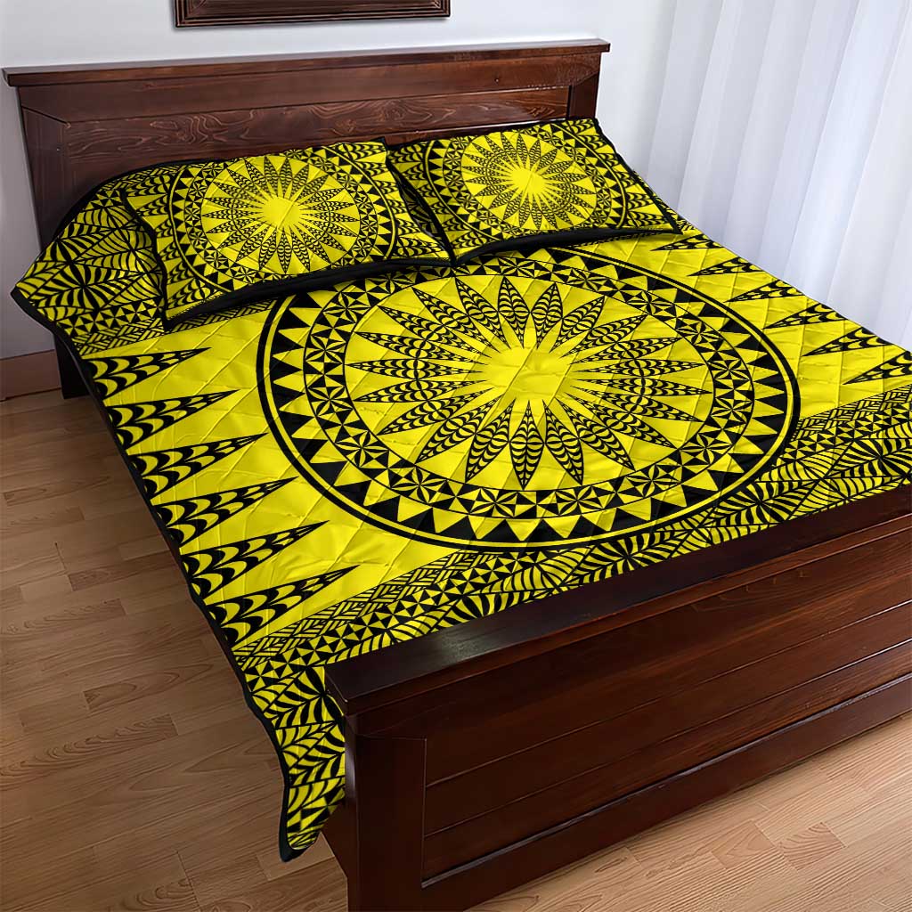 All Yellow Tonga Malo e lelei Quilt Bed Set Vintage Ngatu Tribal Pattern - Polynesian Pride