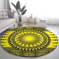 All Yellow Tonga Malo e lelei Round Carpet Vintage Ngatu Tribal Pattern - Polynesian Pride